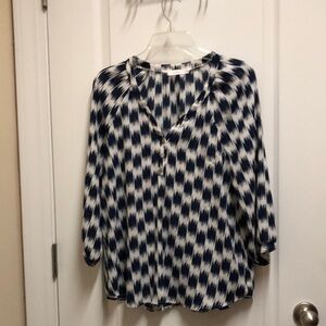 White and Blue Relaxed Graphic Blouse